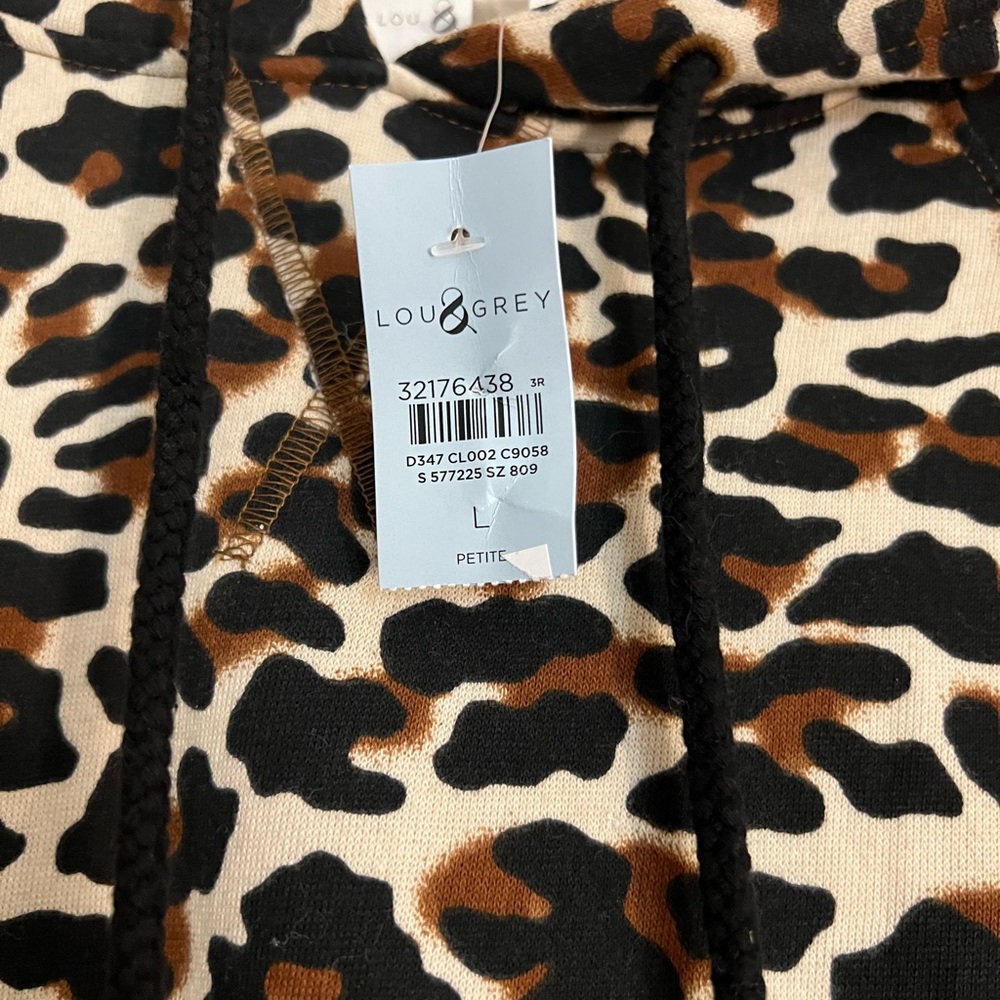 NWT Lou & Grey By Loft Brown Animal Print Hooded Sweatshirt SZ LP - Picture 3 of 6